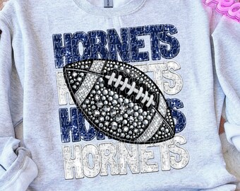 HORNETS FOOTBALL Rhinestone Faux Embroidery Digital for