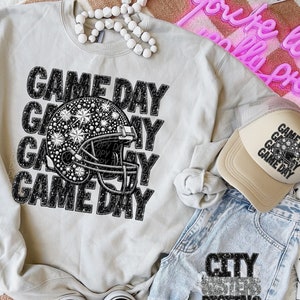 GAME DAY FOOTBALL png, faux embroidery, football season, rhinestone game day png, football Mom, digital for sublimation & dtf, football png
