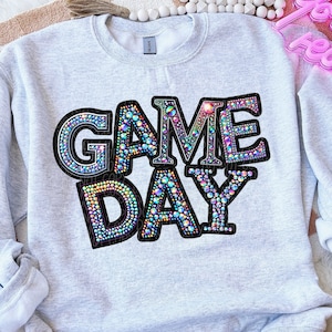 GAME DAY RHINESTONE png, faux embroidery, football season, rhinestone game day png, Football Mama, digital for sublimation & dtf