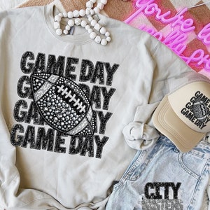 GAME DAY FOOTBALL png, faux embroidery, football season, rhinestone game day png, football Mom, digital for sublimation & dtf, football png