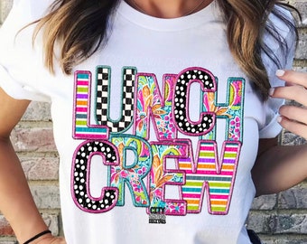 LUNCH CREW png, Faux Embroidery, digital for sublimation and dtf, cafeteria png, lunch crew digital, lunch crew faux embroidery png