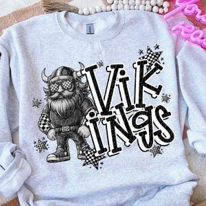 VIKINGS png, Vikings digital for sublimation & dtf, Vikings school spirit png, Black and white mascot png, checker mascot png