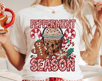 PEPPARMINTSSÄSONG fau broderi digitalt för sublimering och dtf, Pepparmyntajul png, Pepparmynta png, Jul png,