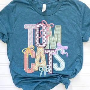TOMCATS faux Embroidery School Spirit digital for sublimation & dtf png, Tomcats school spirit png, Tomcats bow png, Tomcats png