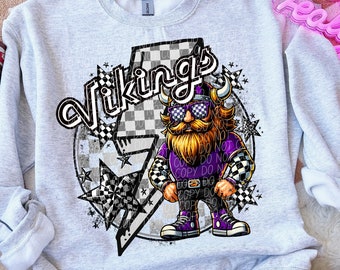 VIKINGS school spirit digital for sublimation & dtf png, Vikings school spirit png, retro Vikings png, Vikings game day