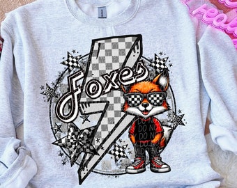 FOXES school spirit digital for sublimation & dtf png, foxes school spirit png, retro foxes png, checker school spirit, foxes game day png