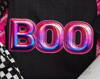 BOO PINK IRIDESCENT Halloween digitaal voor sublimatie en dtf png, Pink Halloween png, Spooky Halloween