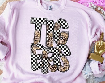 TIGERS LEOPARD CHECKER School Spirit digital for sublimation & dtf png, leopard school spirit png, checker school spirit png, Tigers png