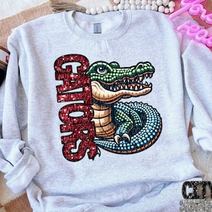 GATORS png, rhinestone glitter faux embroidery gators png, rhinestone mascot, digital for sublimation & dtf, rhinestone school spirit