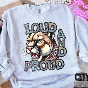 LOUD PROUD COUGARS png, rhinestone faux embroidery cougars, rhinestone mascot, digital for sublimation & dtf, rhinestone cougars png
