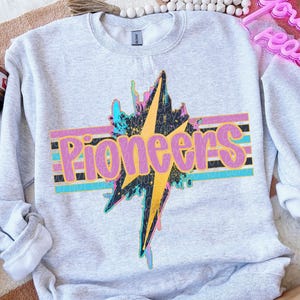PIONEERS png, Pioneers digital for sublimation & dtf, Pioneers school spirit png, school spirit png, retro Pioneers png, Pioneers bolt png
