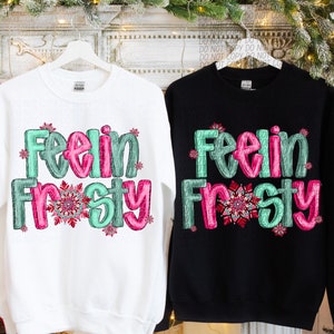 FEELIN FROSTY png, Winter png, Winter with snowflake sleeves png, Winter digital for sublimation and dtf, Pretty Winter png, Pink Winter