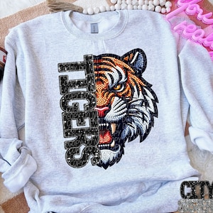 TIGERS png, rhinestone faux embroidery tigers png, rhinestone mascot, digital for sublimation & dtf, rhinestone tigers png