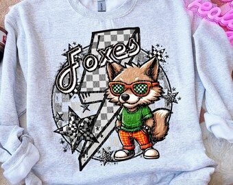 FOXES school spirit digital for sublimation & dtf png, foxes school spirit png, retro foxes png, checker school spirit, foxes game day png