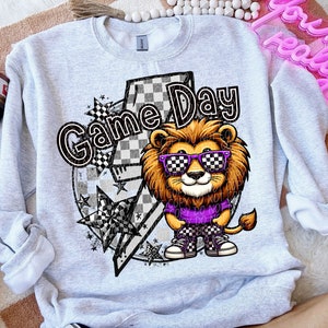 LIONS GAME DAY digital for sublimation & dtf png, Lions school spirit png, retro Lions png, checker school, Lions game day png