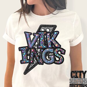 VIKINGS png, rhinestone faux embroidery, vikings mascot, digital for sublimation & dtf, rhinestone vikings, jeweled vikings png