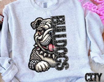 BULLDOGS png, bulldogs de bordado falso de brillo de pedrería png, mascota de pedrería png, digital para sublimación y dtf, bulldogs de pedrería