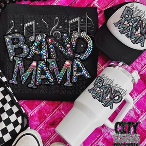 BAND MAMA png, faux embroidery rhinestone band mama png, Band Mama digital for sublimation and dtf, marching band mom png