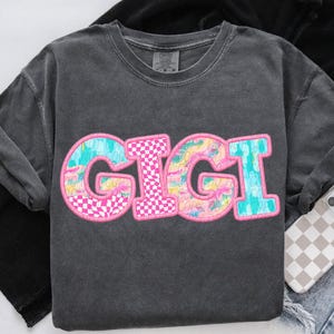 GIGI png, faux embroidery Mother&#39;s Day png, Gigi digital for sublimation & dtf, floral Gigi png, Mother&#39;s Day png, spring flowers png