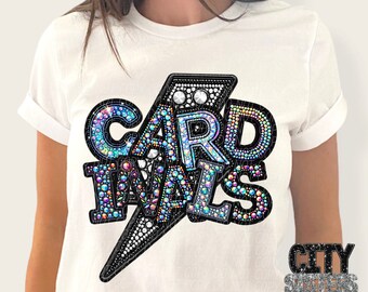 CARDINALS png, rhinestone faux embroidery cardinals png, rhinestone mascot png, digital for sublimation & dtf, rhinestone cardinals