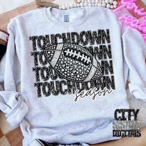 TOUCHDOWN SEASON png, faux embroidery, football season, rhinestone game day png, football Mom, digital for sublimation & dtf, football png