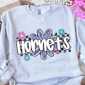 HORNETS png, Hornets digital for sublimation & dtf, Hornets flowers png, flowers school spirit, Hornets mascot png, hornets checker flowers