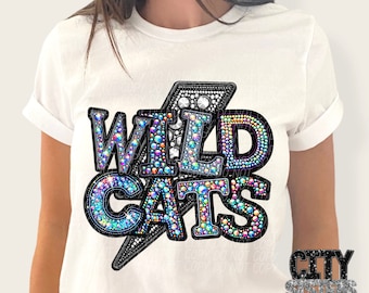 WILDCATS png, rhinestone faux embroidery wildcats, rhinestone mascot, digital for sublimation & dtf, rhinestone wildcats, wildcats football