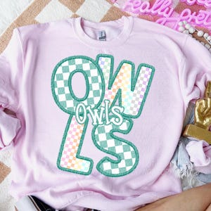 OWLS CHECKER digital for sublimation & dtf, Owls school spirit png, Owls faux embroidery school spirit png, Owls png