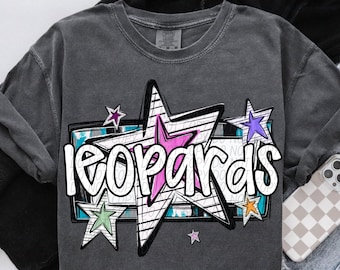 LEOPARDS png, Leopards digital for sublimation & dtf, bright stars school spirit png, leopards school spirit png, bright retro leopards png