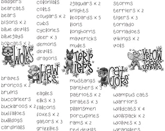 MASCOT BUNDLE GOOGLE Drive, Mascots with mockups in this drive, school spirit bundle png, mascot bundle, checker black white mascots