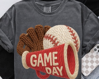 GAME DAY BASEBALL png, faux yarn embroidery, baseball season, yarn game day png, baseball Mom, digital for sublimation & dtf, baseball png