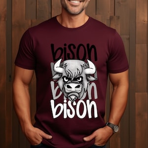 BISON school spirit digital para sublimação e dtf png, bison school spirit png, bison retro png, monocromático school spirit png, bison png