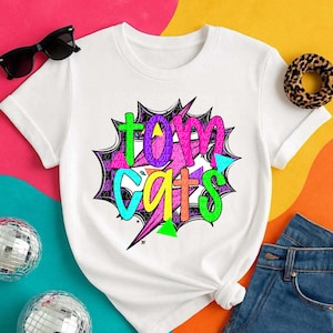 TOMCATS png, Tomcats digital for sublimation & dtf, bright school spirit png, Tomcats school spirit png, 80&#39;s Tomcats png, Tomcats mascot