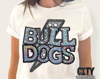 BULLDOGS png, rhinestone faux embroidery bulldogs png, rhinestone mascot png, digital for sublimation & dtf, rhinestone bulldogs