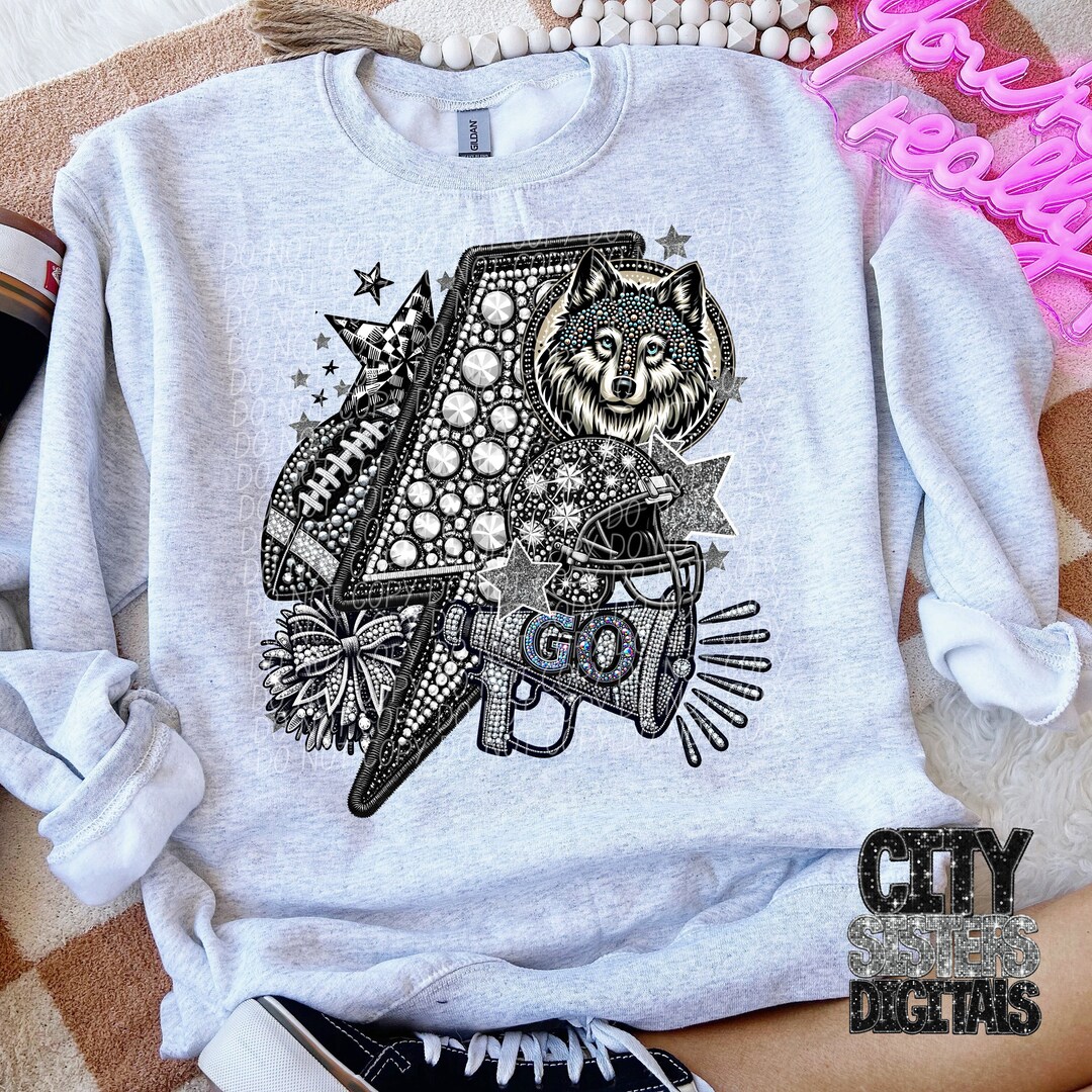 Wolves Rhinestone Letters WOLVES FOOTBALL RHINESTONE Png, Rhinestone Faux Embroidery Wolves ...