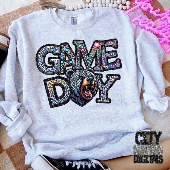 GAME DAY BEARS png, rhinestone faux embroidery bears png, rhinestone mascot png, digital for sublimation & dtf, rhinestone bears png