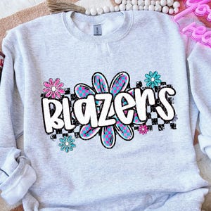 BLAZERS png, Blazers digital for sublimation & dtf, flowers school spirit png, blazers school spirit png, blazers checker flowers png