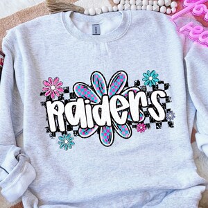 RAIDERS png, Raiders digital for sublimation & dtf, Raiders flowers png, flower school spirit, Raiders mascot png, raiders checker flowers
