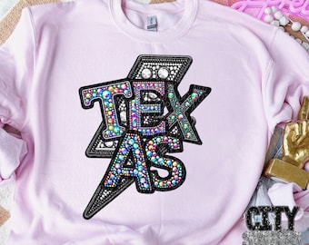 TEXAS png, bordado falso png, pedrería de Texas png, digital para sublimación y dtf, png con joyas de Texas