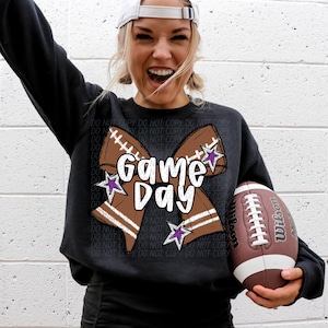 GAME DAY FOOTBALL png, football season, game day png, football bow png, football digital for sublimation & dtf, football game day purple png