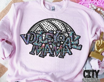 VOLLEYBALL MAMA png, faux embroidery rhinestone volleyball mama png, Volleyball Mama digital for sublimation and dtf, jeweled volleyball