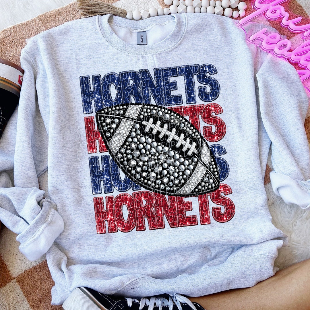 Honets Rhinestone Transfer HORNETS FOOTBALL Rhinestone Faux Embroidery Digital for Sublimation ...