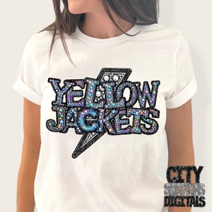 YELLOW JACKETS png, rhinestone faux embroidery, rhinestone mascot, digital for sublimation & dtf, rhinestone yellow jackets