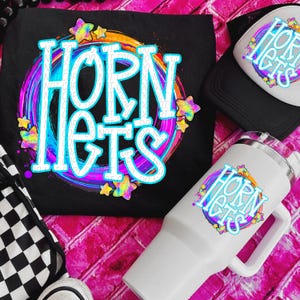 HORNETS png, Hornets digital for sublimation & dtf, bright school spirit png, Hornets school spirit png, 80&#39;s Hornets png, Hornets mascot