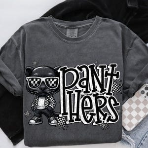 PANTHERS png, Panthers digital für Sublimation & dtf, Panthers Schulgeist png, Schwarzweiß-Maskottchen png, Dame-Maskottchen png