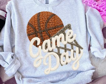 GAME DAY BASKETBALL png, faux yarn basketball png, basketball season, yarn game day png, basketball Mom, crochet basketball png