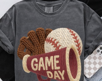GAME DAY BASEBALL png, faux yarn embroidery, baseball season, yarn game day png, baseball Mom, digital for sublimation & dtf, baseball png
