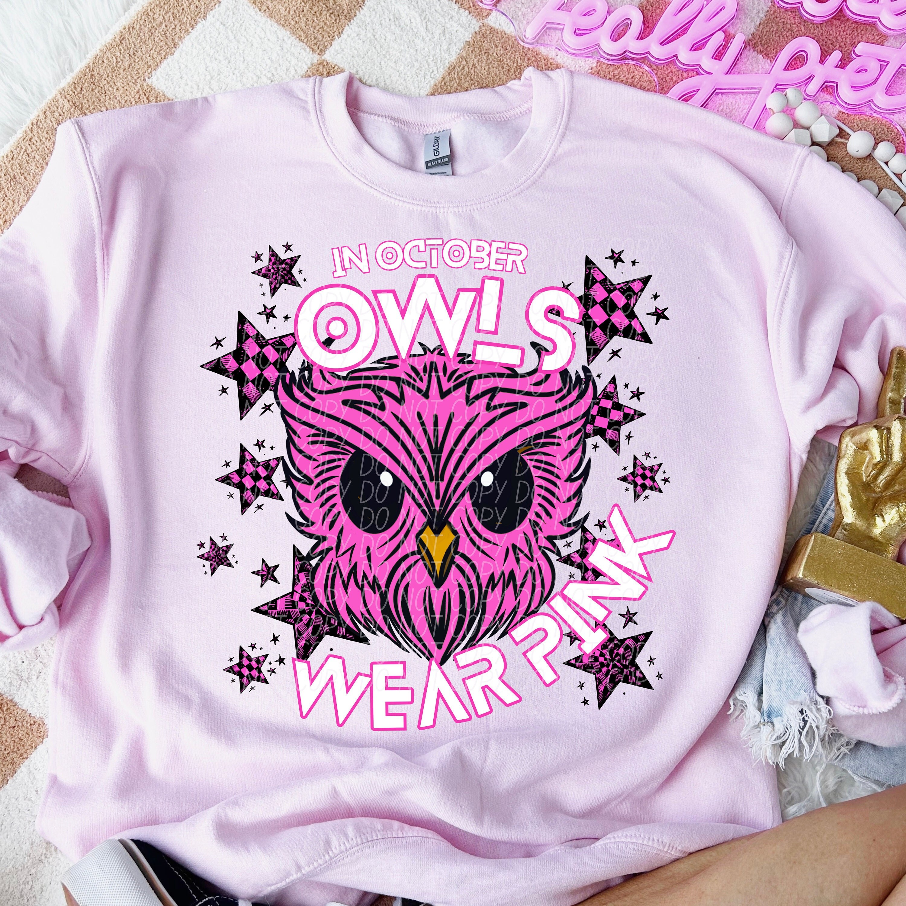 In OCTOBER OWLS WEAR Pink digital for sublimation & dtf png, pink out png, breast cancer awarene