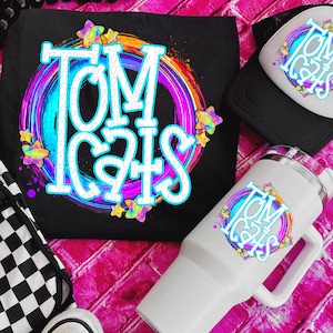 TOMCATS png, Tomcats digital for sublimation & dtf, bright school spirit png, Tomcats school spirit png, 80&#39;s Tomcats png, Tomcats mascot