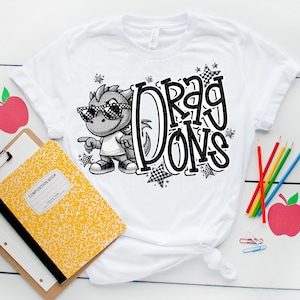 DRAGONS png, Dragons digital for sublimation & dtf, Dragons school spirit png, Black and white mascot png, checker mascot png